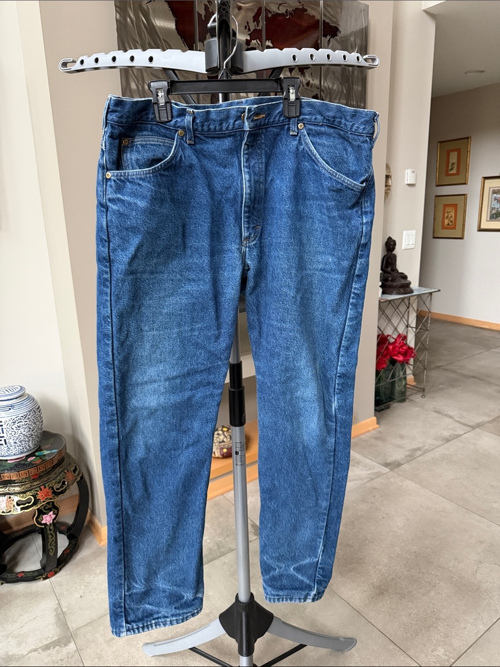 L.L. Bean Men's Dark Blue Denim Jeans Plaid Lining Size 40x30